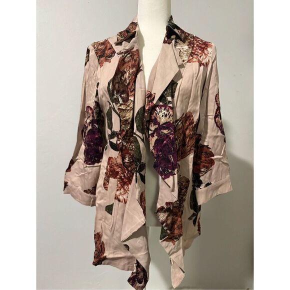 Chico’s soft blush floral dusty rose pink draped front cardigan jacket 1 (8) - Picture 2 of 9